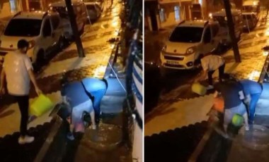 Arnavutköy'de bodrum katı su bastı! Rögardaki suları kovalarla boşalttılar...