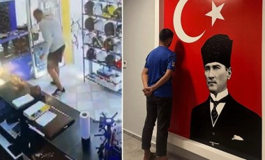 Atatürk görseline su döküp, defalarca üstüne bastı!