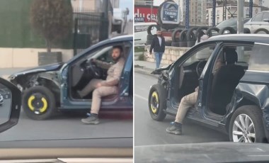 Trafikte tehlikeli anlar: Ağır hasarlı otomobili kullandı