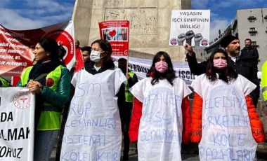 Taşeron işçiler Ankara’da kefenle sokağa çıktı… ‘18 saat çalışıyorum’