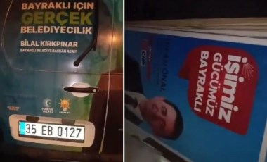 AKP logolu araçlarla CHP’nin pankartlarını söktüler