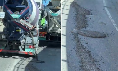 Adres: Büyükçekmece... Beton mikseri betonu yola dökerek ilerledi!