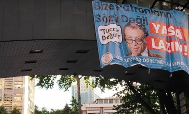 Özel sektör öğretmenlerinden Bakan Tekin'e 'Mahmut Hoca' pankartlı protesto