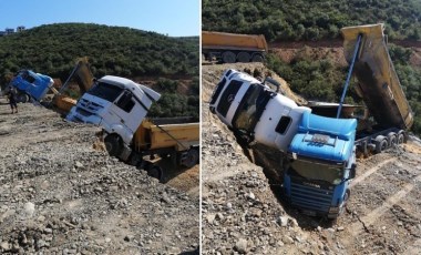 Sultangazi’de döküm sahasında faciadan dönüldü: 3 hafriyat kamyonu boşluğa düştü!