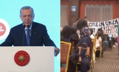 Erdoğan'ın konuşması sırasında 'Gazze' protestosu