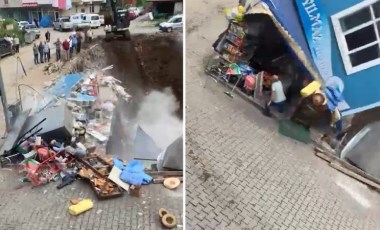 Temel kazısı sırasında yandaki market yıkıldı: 1 yaralı