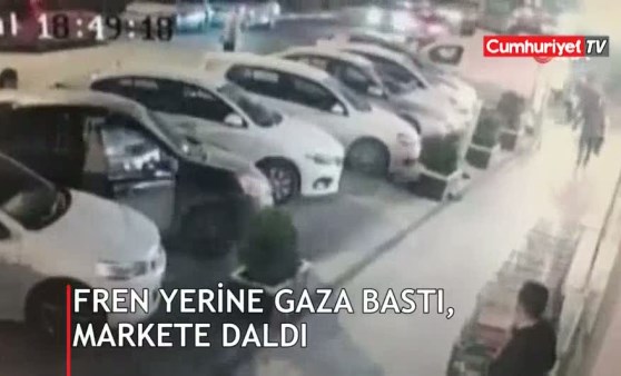 Fren yerine gaza bastı, markete daldı