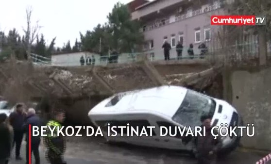 Beykoz istinat duvarı çöktü araçlar altında kaldı