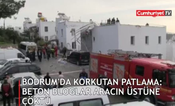 Bodrum’da korkutan patlama: Beton bloglar araçların üstüne uçtu