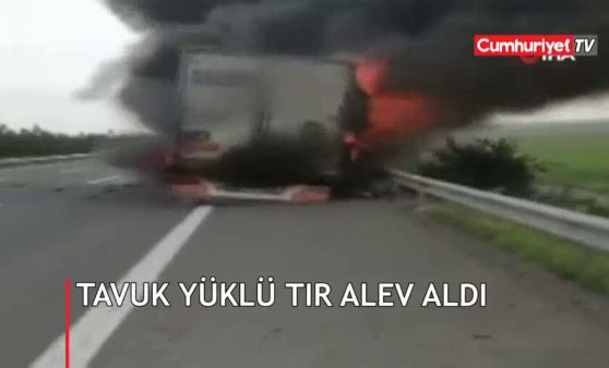 Tavuk yüklü TIR alev aldı