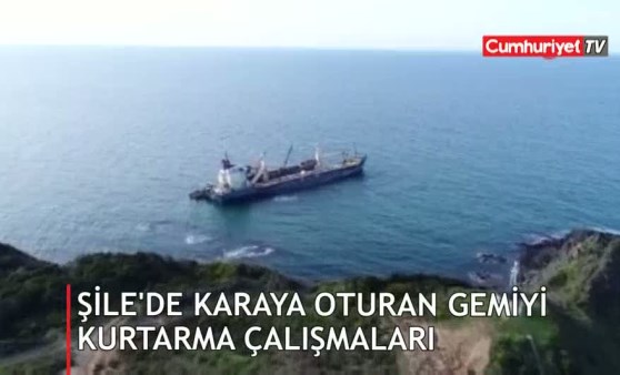 Şile'de karaya oturan gemiyi kurtarma çalışmaları