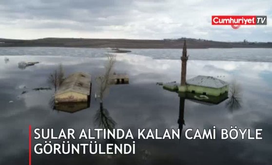 Sular altında kalan cami ilk kez havadan görüntülendi (07.04.2019)(Video Haber)