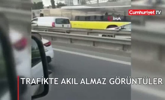 Sürücüleri şaşkına çevirdi... Trafikte cep telefonuyla görüntülendi