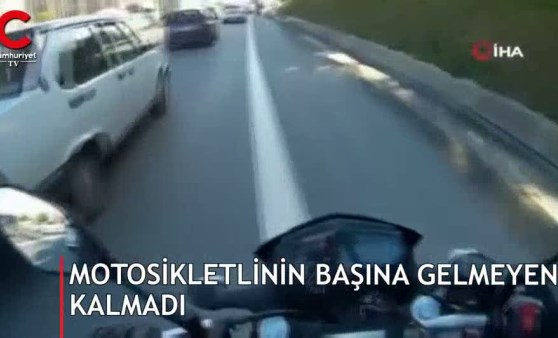 Trafikte seyir halindeki motosikletlinin başına öyle bir şey geldi ki...