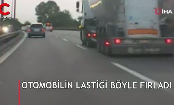 TEM'de büyük panik! Aracın lastiği böyle fırladı