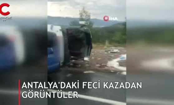 Antalya’daki yolcu otobüsü kazasından görüntüler