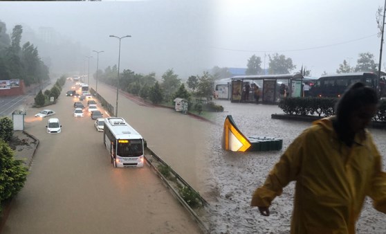 Zonguldak'ta sağanak: İş yerlerini su bastı; araçlar mahsur kaldı