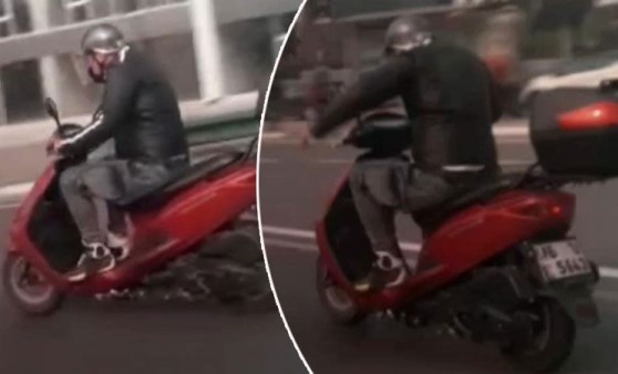 Trafikte ilginç anlar! Motosikletini kamçılayan adam...