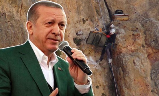 Erdoğan'a bal toplamak için 150 metre tırmandı