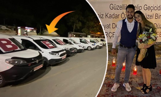 19 aracı bir araya getirip kız arkadaşına evlilik teklifinde bulundu