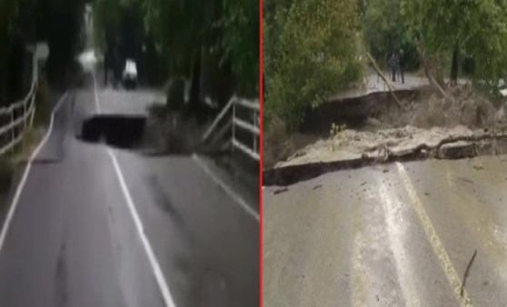 Bartın'da köprünün yıkılma anları kamerada