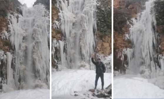 Amasya'da Su Atan Şelalesi dondu